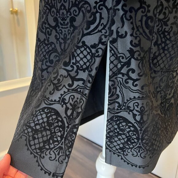 Roz & Ali Black Paisley Burnout Velvet Long Duster Jacket, Size Medium - Picture 10 of 15